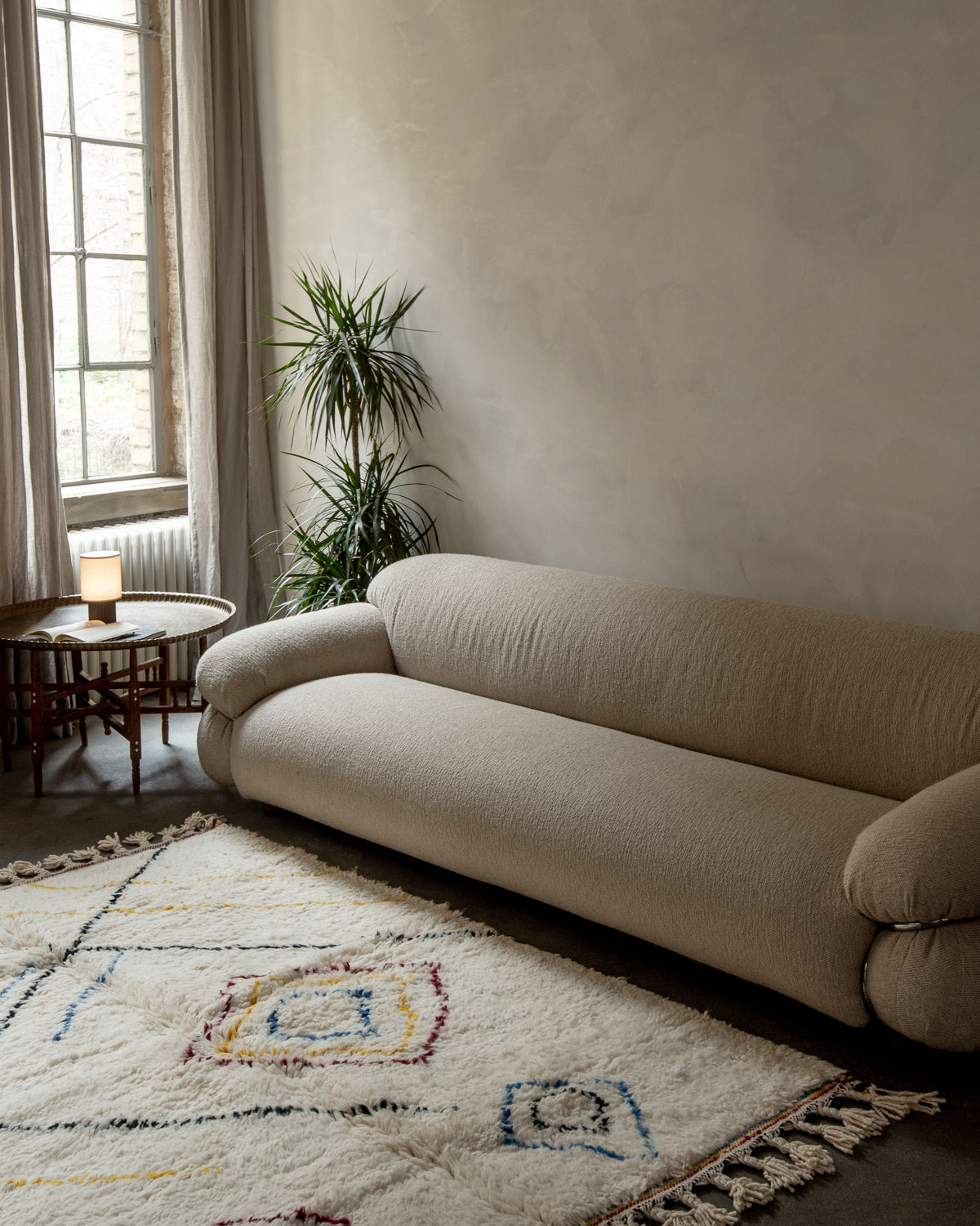 Modern, designer, handcrafted Berber rug from Morocco. Beniourain carpet with beautiful colours and patterns and fluffy wool texture.